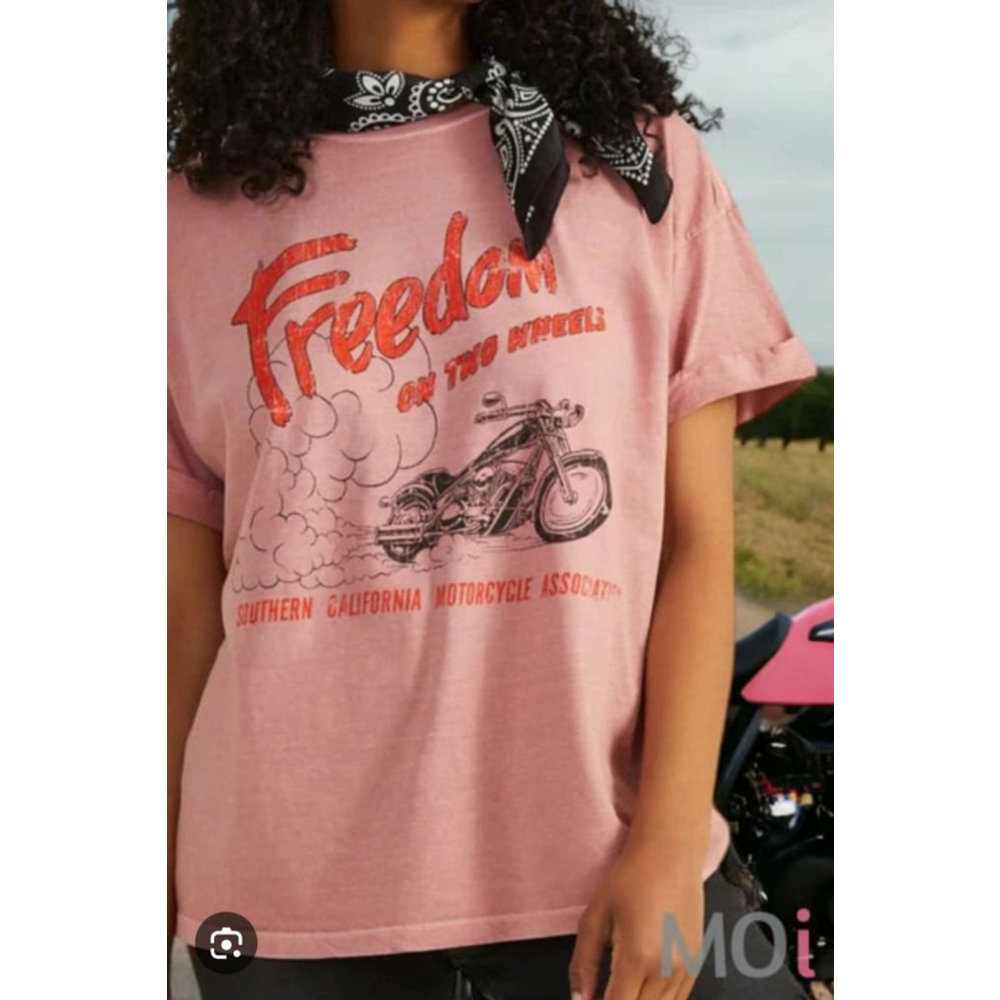 Altar'd State Vintage Mauve Red Motorcycle Graphic Short Sleeve Tee S Boho Biker